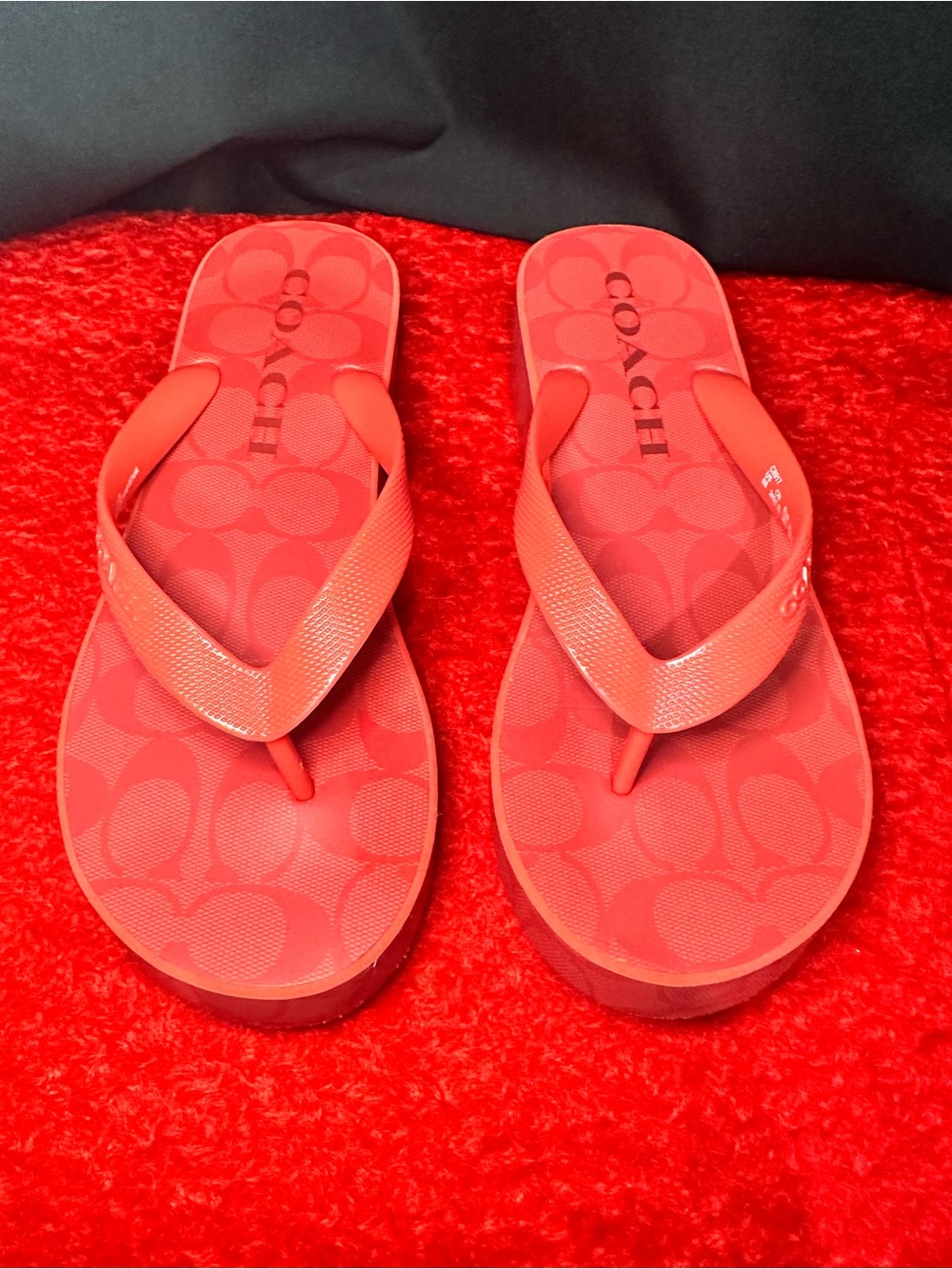 Coach Red Signature Logo Flip Flop Sandals